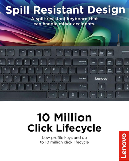 Lenovo 305 Teclado USB-C con Cable con Teclado numérico, tamaño Completo, diseño Delgado, Negro