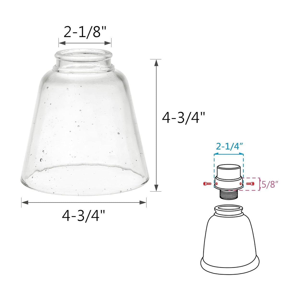 Aspen Creative 23174-60-4, Transitional Clear Ceiling Fan Replacement Glass Shade, 2-1/8" Fitter, Size: 4-3/4" D x 4-3/4" H, 4Pcs/Pack