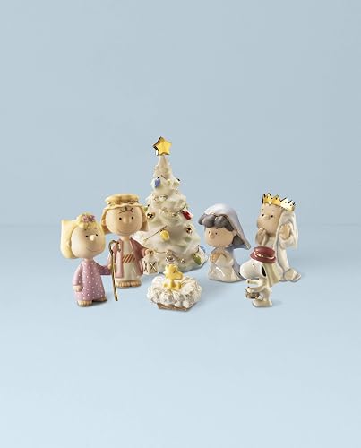 Lenox Peanuts Set 7 Figuras Navidad Charlie Brown Snoopy Porcelana Marfil Oro 24K