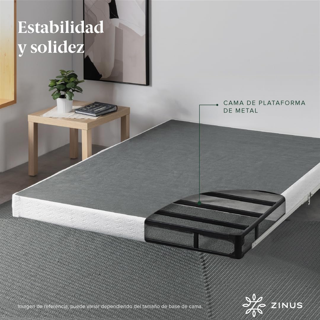 Zinus Armita | Base de Cama Matrimonial con Funda Minimalista | Acero Resistente | Garantía de 5 años