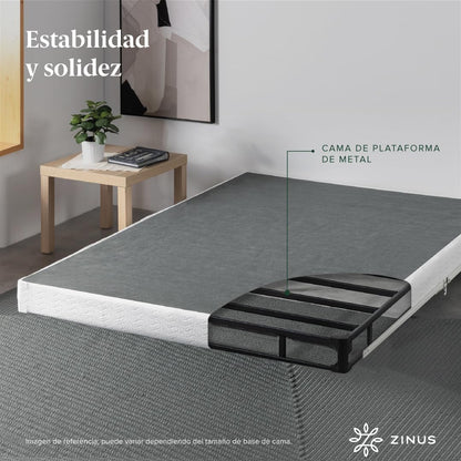 Zinus Armita | Base de Cama Matrimonial con Funda Minimalista | Acero Resistente | Garantía de 5 años