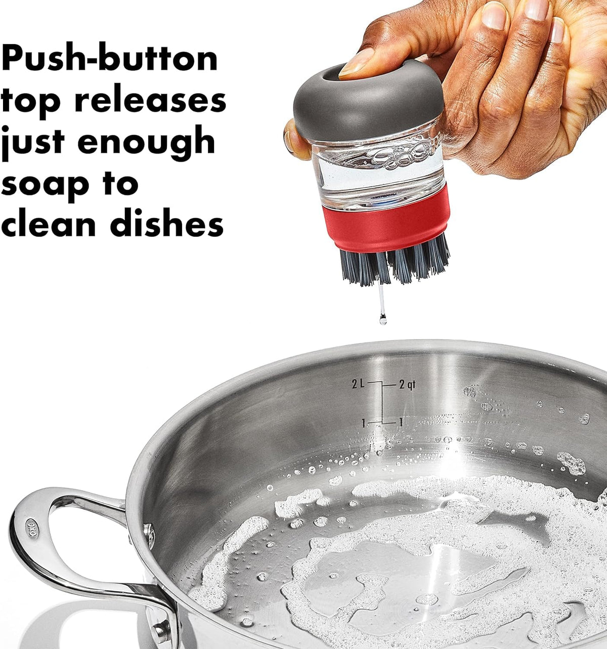 OXO - Cepillo para Polvo dispensador de jabón de Cocina para Exteriores con Estuche de Almacenamiento
