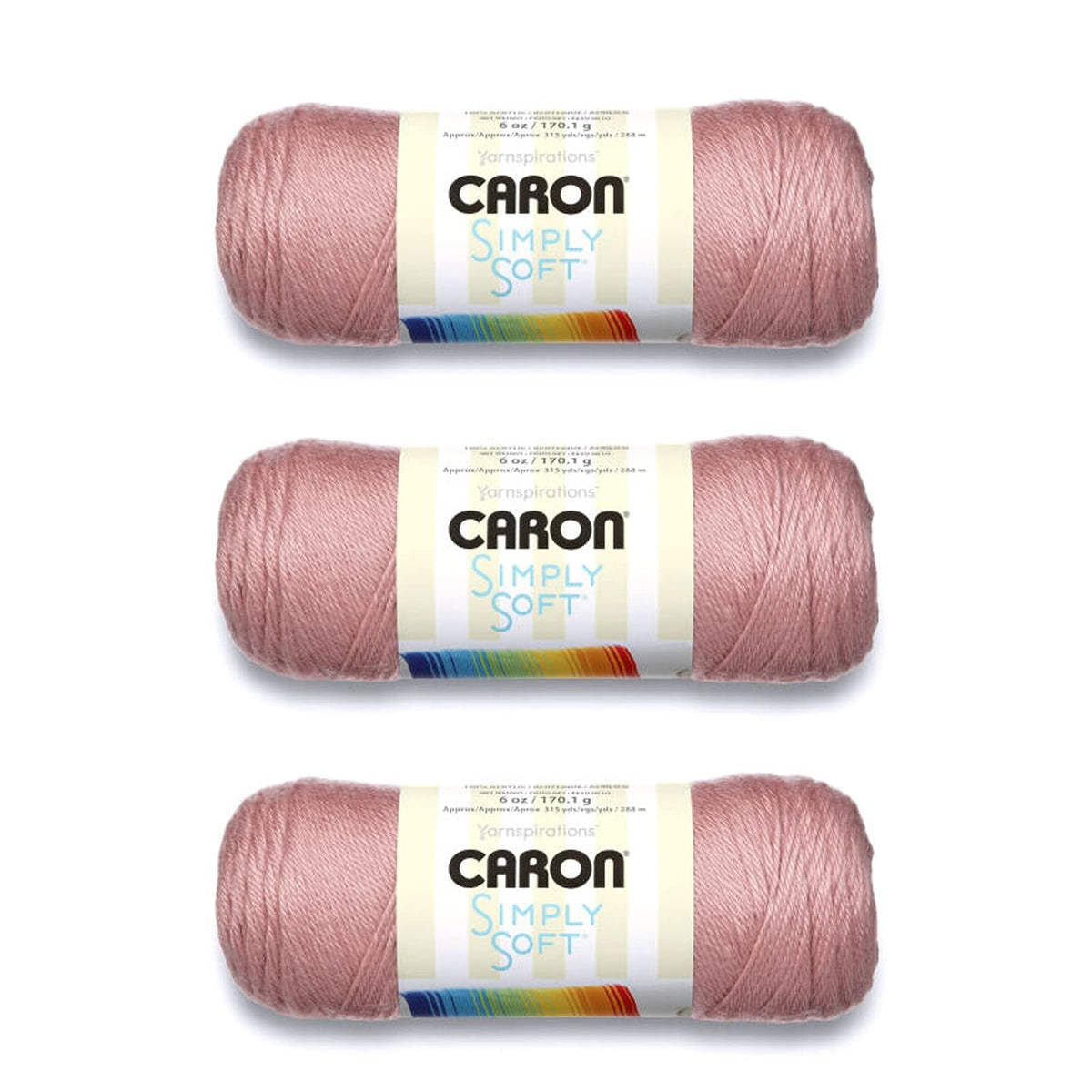 Caron Simply Soft Estambre Acrílico, Paquete de 3 Madejas de 170 g - Rosa victoriana - Paquete de 3