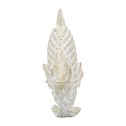 Sagebrook Home Cerámica 7 Pulgadas, decoración de Peces de pie Blanco/Dorado, Novedad, cerámica, contemporáneo, 9 Pulgadas de Largo x 3 Pulgadas de Ancho x 7 Pulgadas de Alto, Tela