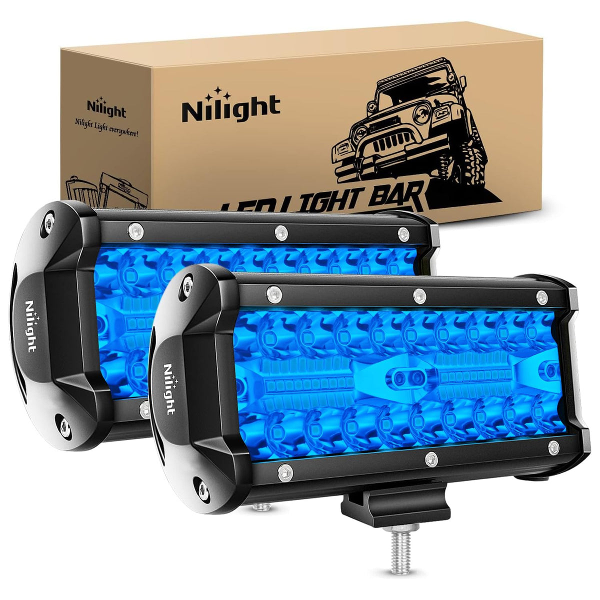 Nilight - Cápsula de luz LED de 6.5 pulgadas, color azul, triple fila, 2 unidades de 120 W, foco de inundación, luces antiniebla de conducción, pesca, caza, emergencia, señal de seguridad, iluminación