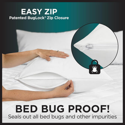 Protect-A-Bed AllerZip - Protectores de Almohada estándar de 20 x 26 Pulgadas (Juego de 2), a Prueba de chinches y ácaros, Fundas de Almohada sin Ruido y Resistentes al Olor, 100% Impermeables
