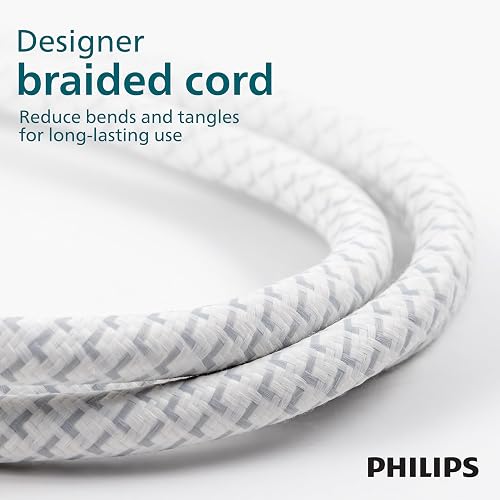 Philips EZFit - Tira de alimentación con Protector de sobretensiones de 8 Tomas, Cable de extensión Trenzado de 8 pies, Tomas ampliamente espaciadas, 2160 Julios, Enchufe Plano, para hogar, Oficina,