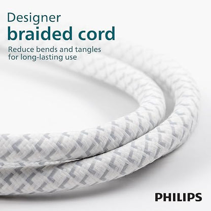 Philips EZFit - Tira de alimentación con Protector de sobretensiones de 8 Tomas, Cable de extensión Trenzado de 8 pies, Tomas ampliamente espaciadas, 2160 Julios, Enchufe Plano, para hogar, Oficina,