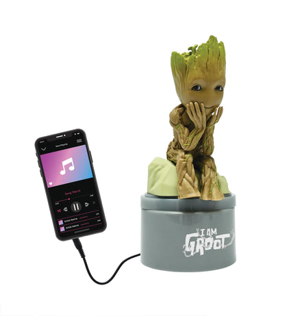 Lexibook, Marvel Guardianes de la Galaxia, Groot Luz de Noche con Altavoz para Dormitorio Infantil, luz Suave, Funciona con Pilas, Gris/marrón, NS01GG