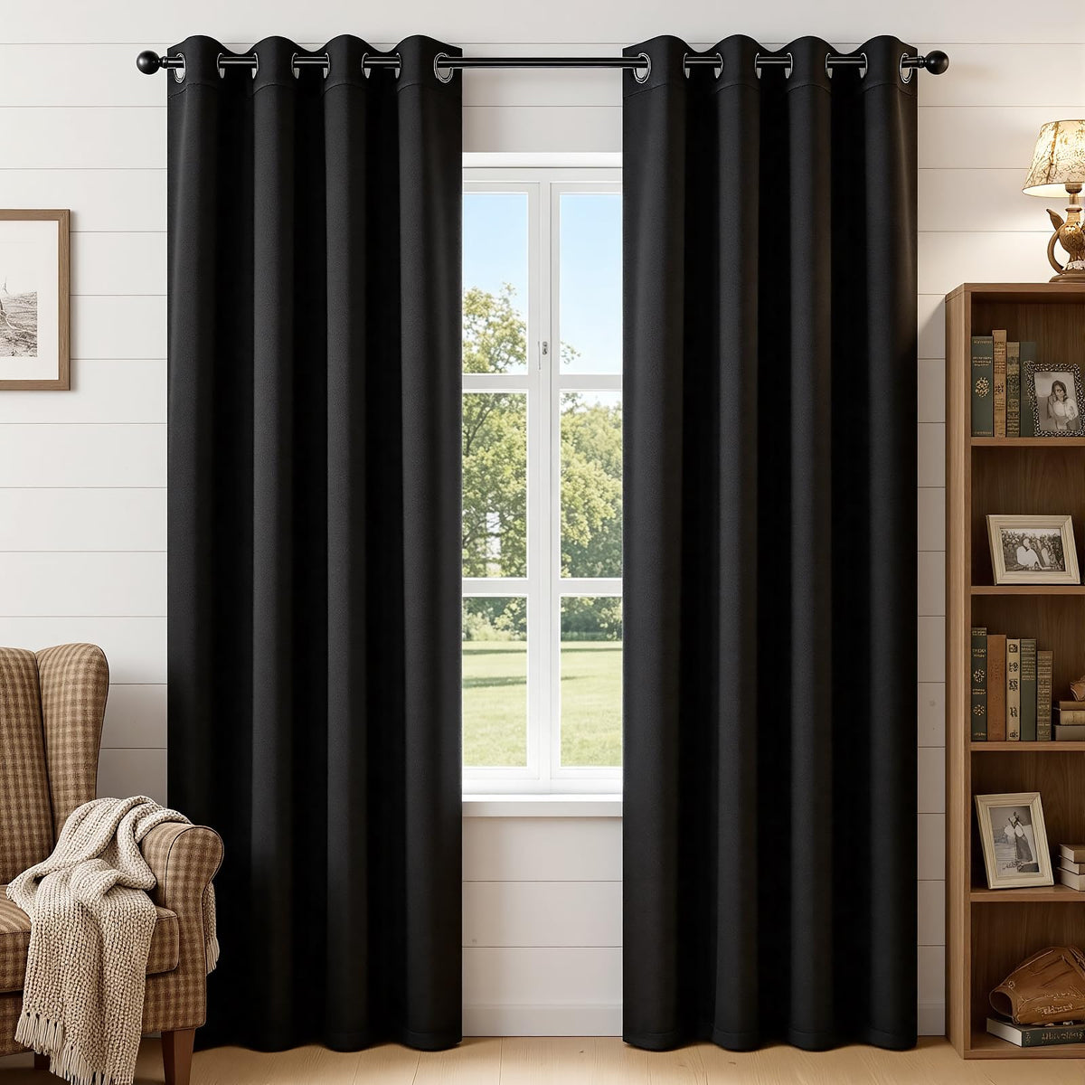 Joydeco Juego de Cortinas Opacas con Ojales, 2 Paneles - Negro - 132.1An x 241.3Al cm (1 Paneles)