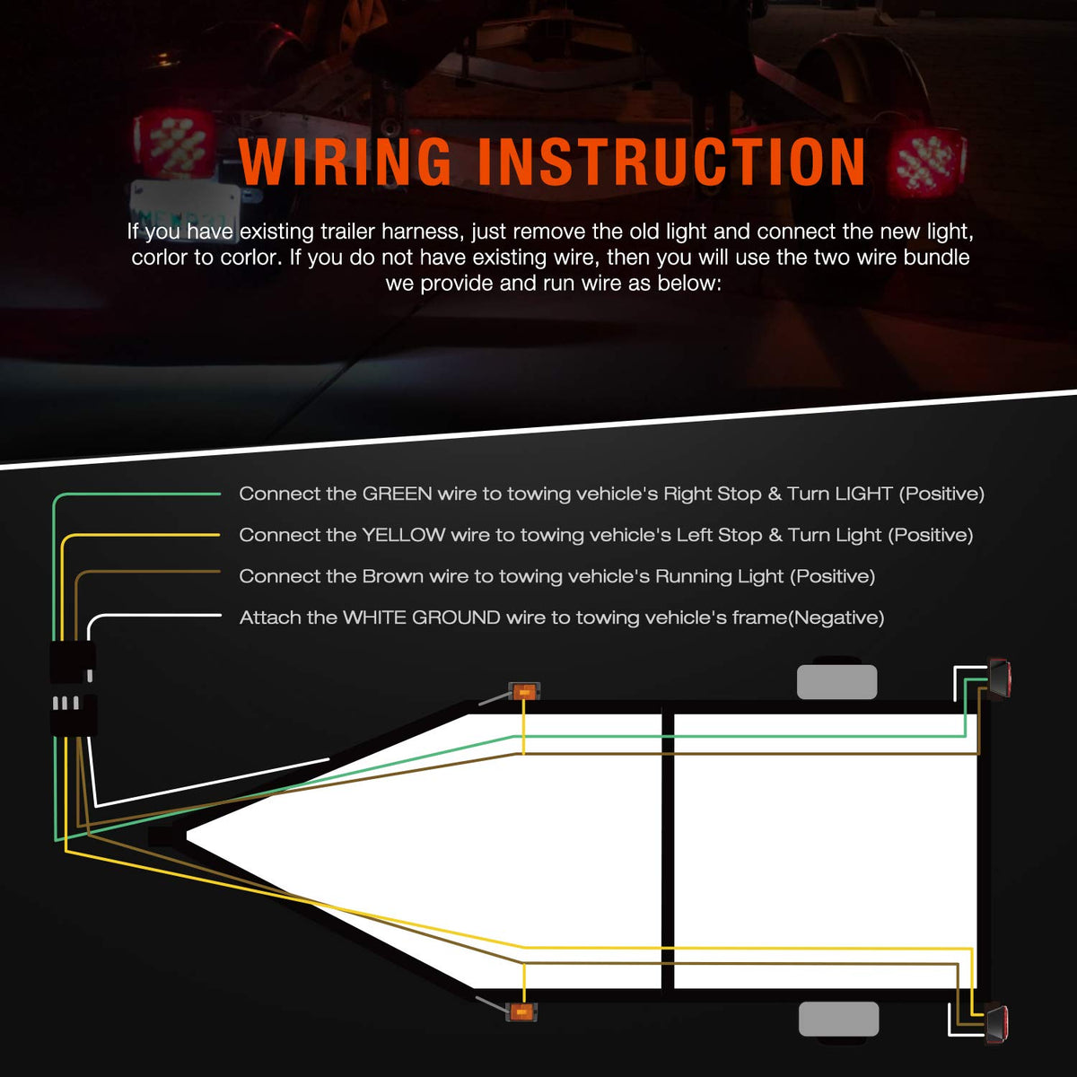 Nilight Luces LED Cuadradas para Remolque 12V IP68 Sumergibles con Funciones Combinadas