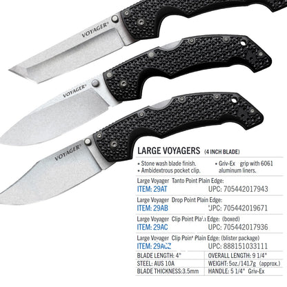 Cold Steel Voyager AUS10A AUS10A - Cuchilla afilada de 13,2 cm, mango Griv-Ex, para llevar diario, cuchillo plegable táctico con bloqueo de triple anuncios