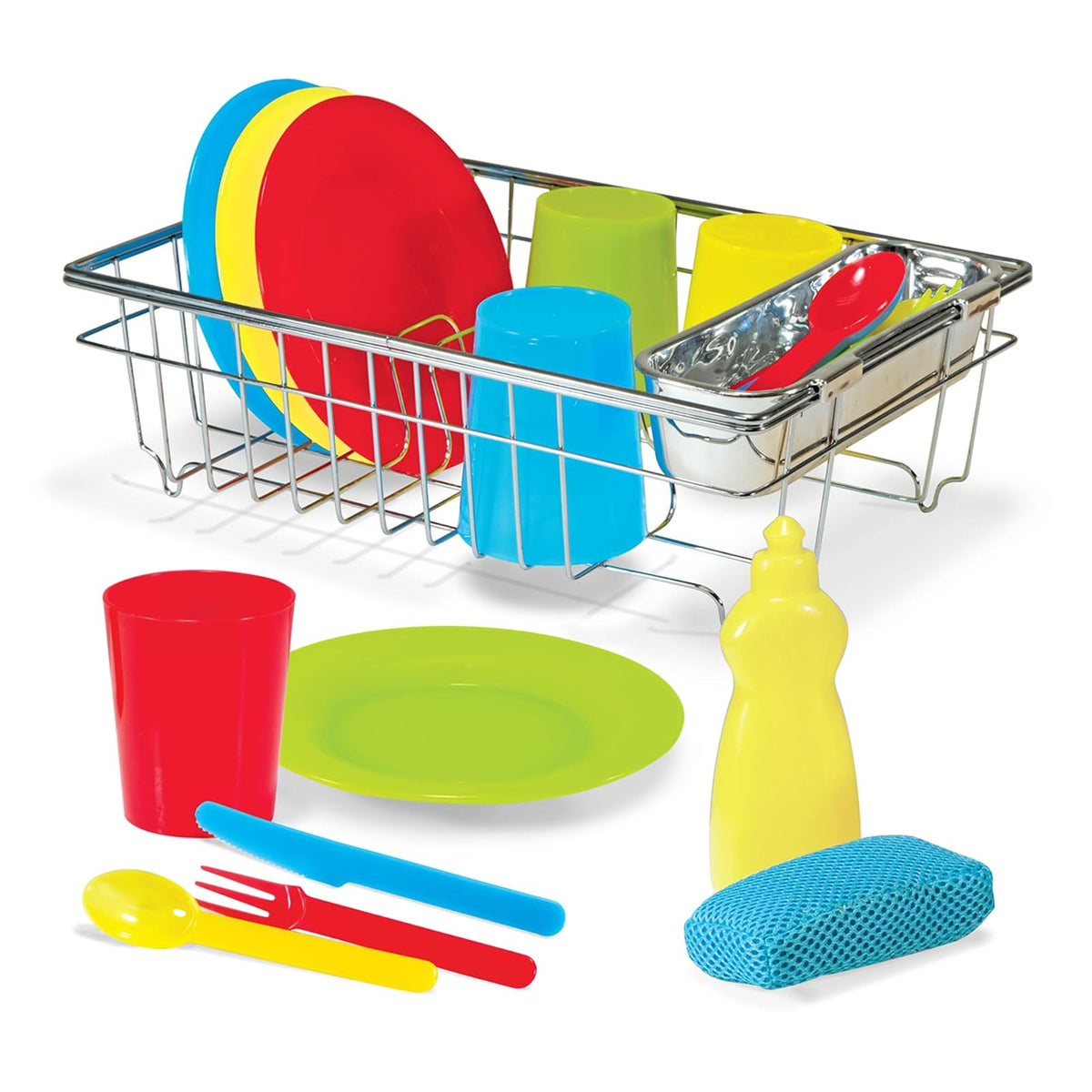 Melissa & Doug ¡Juguemos de Casita! Juego para Lavar y Secar Platos, 4 Puestos de Mesa, USA con el Set de Cocina o por Separado (24 Piezas)