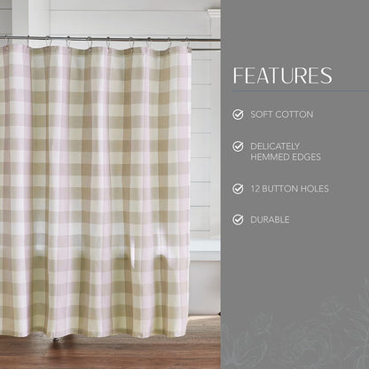 Elrene Home Fashions Cortina de Ducha a Cuadros de búfalo, Bronceado y Blanco., 72" x72", 1