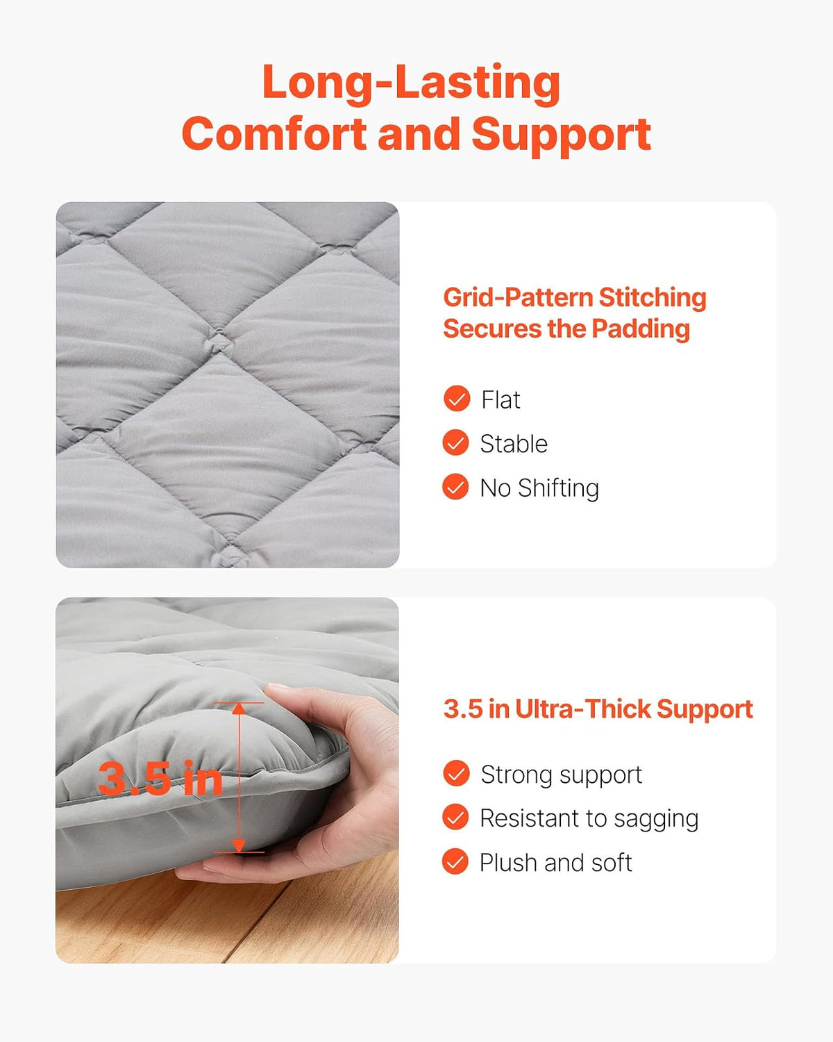 VEVOR Colchón Futón Japonés, Colchón de Tatami Plegable, Tamaño Completo, con Bolsa de Almacenamiento y Herrajes de Montaje, Esterilla de 9 Capas para Meditación y Yoga, Gris, 2032 x 1372 x 89 mm
