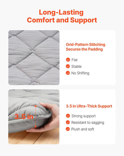 VEVOR Colchón Futón Japonés, Colchón de Tatami Plegable, Tamaño Completo, con Bolsa de Almacenamiento y Herrajes de Montaje, Esterilla de 9 Capas para Meditación y Yoga, Gris, 2032 x 1372 x 89 mm
