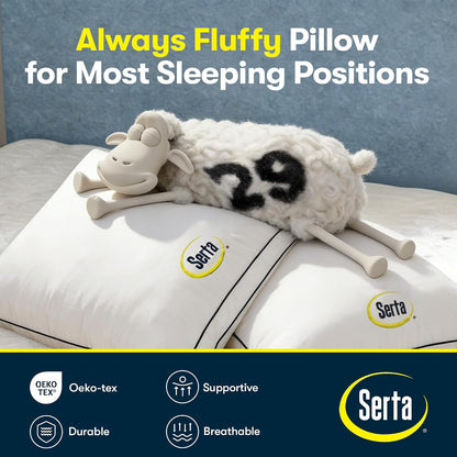 Serta Hotel Collection - Juego de 2 Almohadas de Cama tamaño King, Funda de algodón 100% de 400 Hilos, Suave Apoyo Reforzado, Almohada Alternativa para Espalda, estómago o Lateral, 18 x 34 x 2
