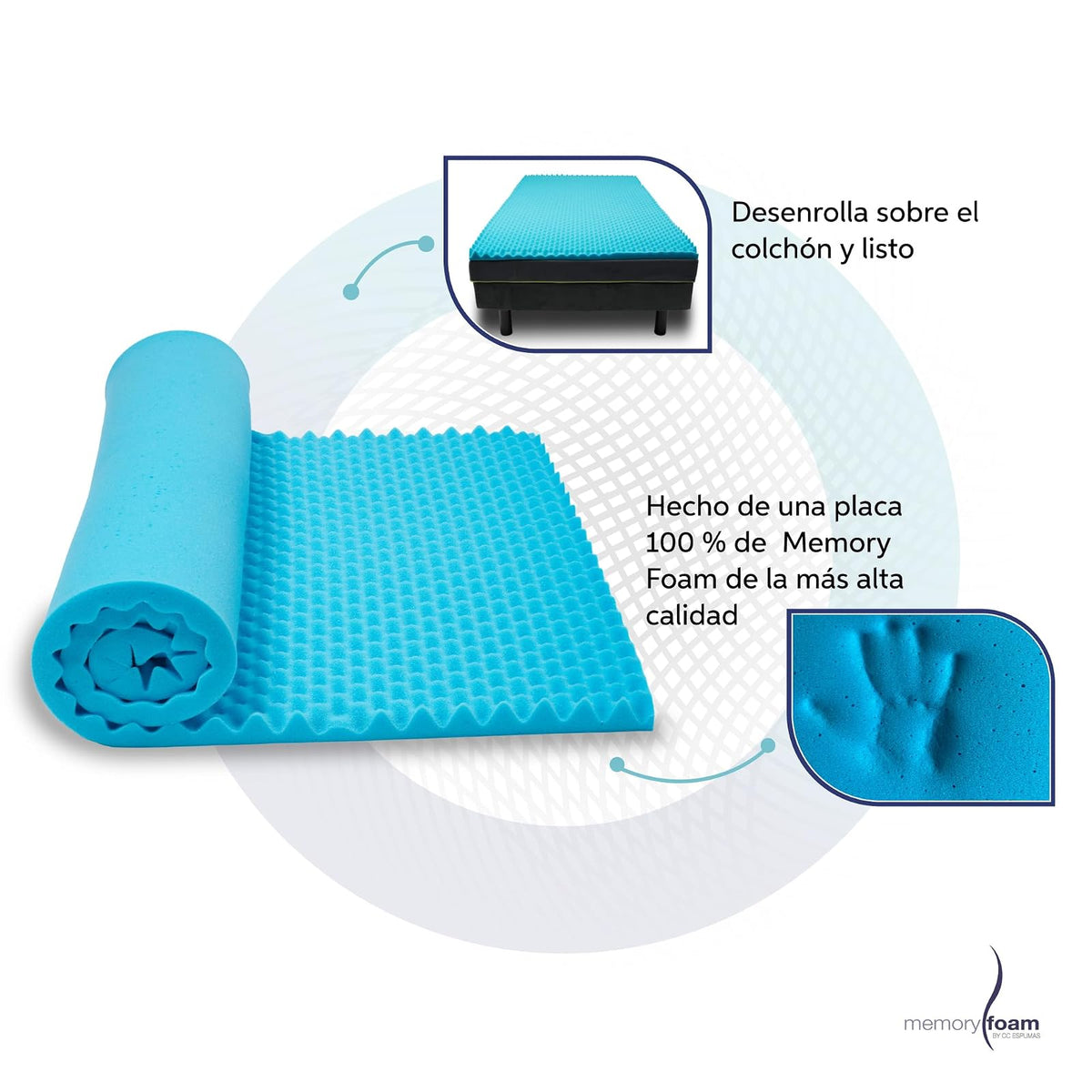Memory Foam | Colchoneta Cool Wave Queen Size – Coloca sobre el Colchón – Fresca y con Ondas de Masaje - 100%