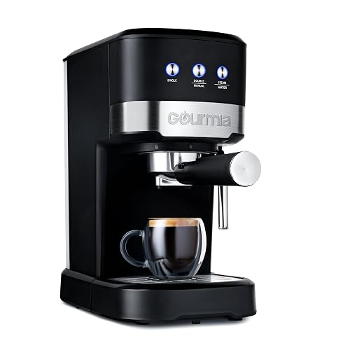 Gourmia - Cafetera de 15 barras con potente varita espumante con depósito de agua extraíble de 1,2 litros, color negro