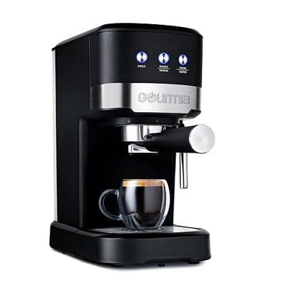 Gourmia - Cafetera de 15 barras con potente varita espumante con depósito de agua extraíble de 1,2 litros, color negro