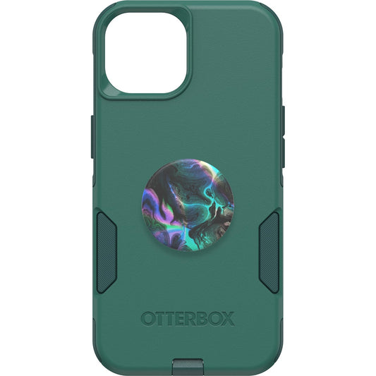 OtterBox - Funda para iPhone 15, iPhone 14 y iPhone 13 Commuter Series - (Get Your Greens) + PopSockets PopGrip - ágata (ágata de Aceite), Delgada y Resistente, amigable con el Bolsillo, con