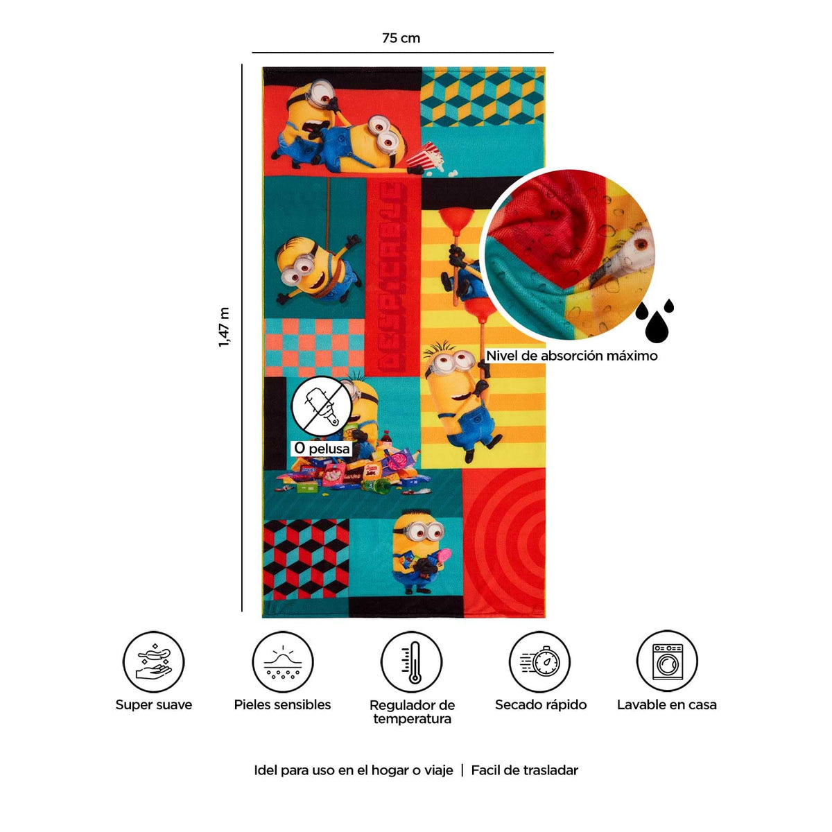 Toalla Premium para Baño 75x147 Cm Minions Mosaico