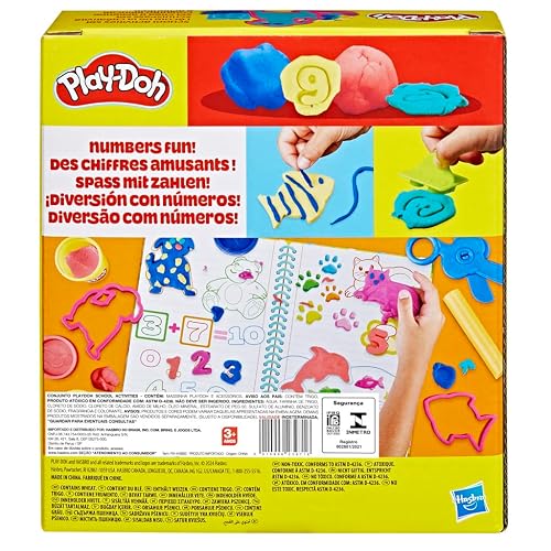 Play-Doh Set creat y aprende, Incluye Mantel, Adhesivos, 5 cortadores de Animales, 10 Sellos, 3 Herramientas y 5 latas de Masa moldeable, para niños y niñas en Preescolar, +3 años