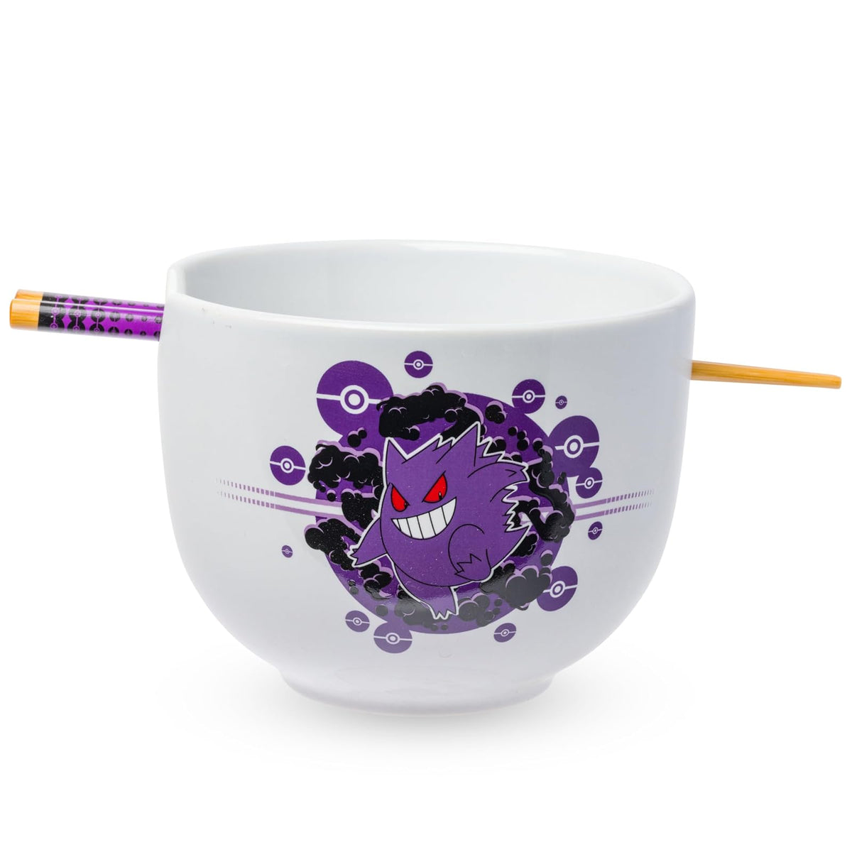 Silver Buffalo Tazón de Cerámica para Ramen con Palillos y Cuchara, 592 ml - Pokemon Gengar