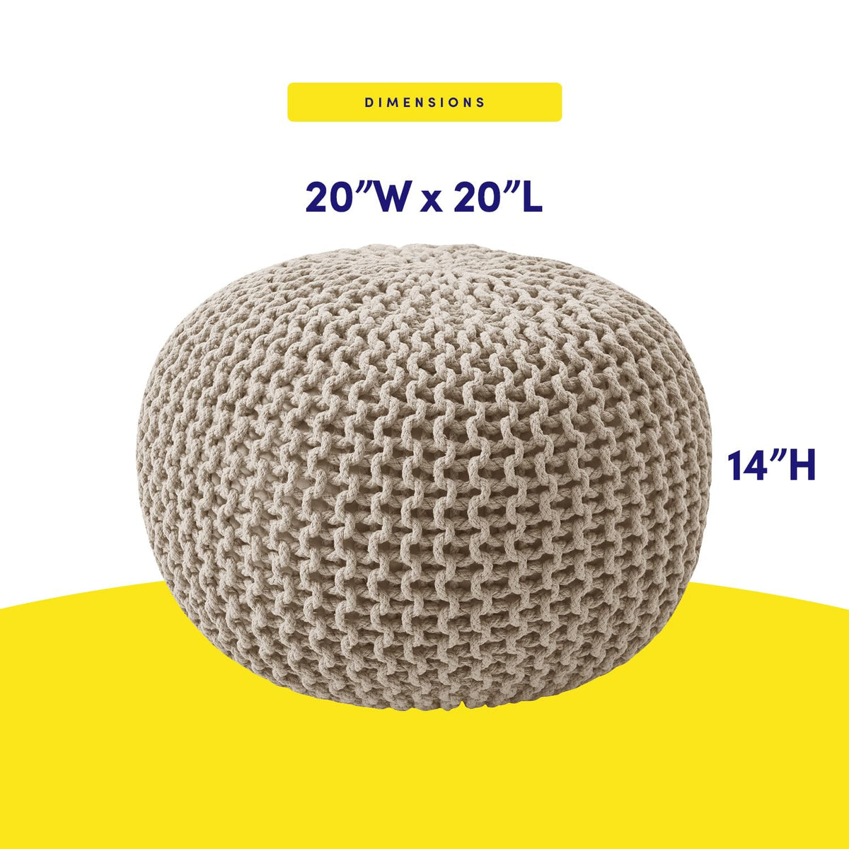 Puf - Reposapiés otomano relleno – 20 pulgadas de diámetro x 14 pulgadas de alto, acogedor puf para sala de estar, recámara, guardería y más, concha de punto 100% algodón, reposapiés relleno de