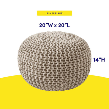 Puf - Reposapiés otomano relleno – 20 pulgadas de diámetro x 14 pulgadas de alto, acogedor puf para sala de estar, recámara, guardería y más, concha de punto 100% algodón, reposapiés relleno de