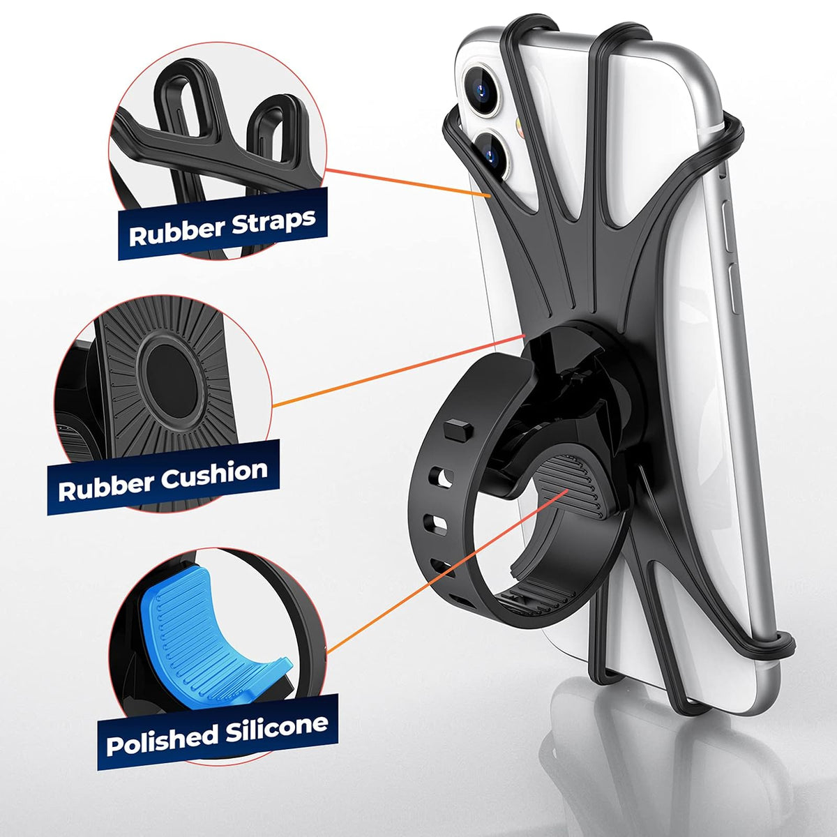 ORIbox Soporte para teléfono de Bicicleta, Soporte para manubrio de Motocicleta, Soporte de Silicona de rotación de 360°, Compatible con iPhone 13/12/11 Pro MAX XS MAX XR X 8 7 6S Plus SE 2022 12