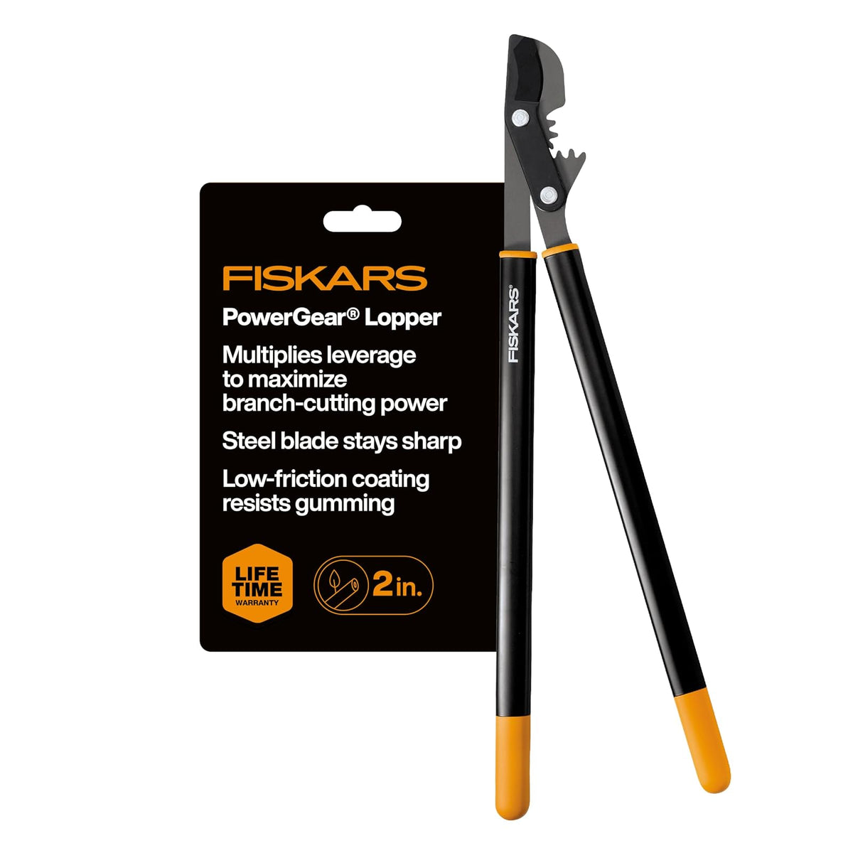 Fiskars PowerGear - Loppers de 32 pulgadas para recorte de árboles, resistente y afilado, cortador de ramas de árbol de hoja de acero de hasta 2 pulgadas de diámetro, capacidad de corte