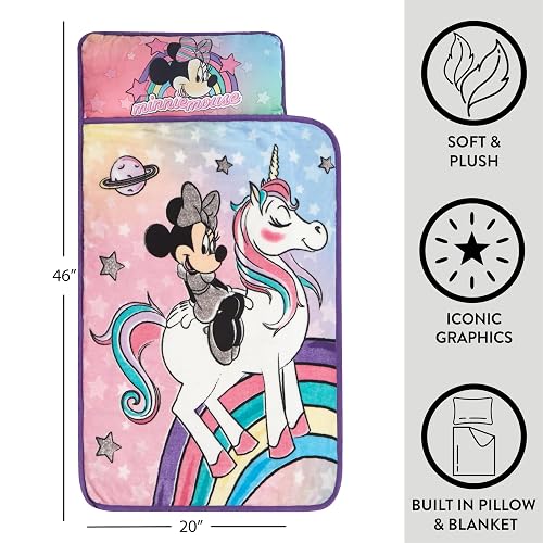 Idea Nuova Disney Minnie Mouse - Tapete de Siesta para niños pequeños con Almohada integrada, tapete Acolchado súper Suave para niños, 26 x 46 Pulgadas, diseño Enrollable Todo en uno, Multicolor