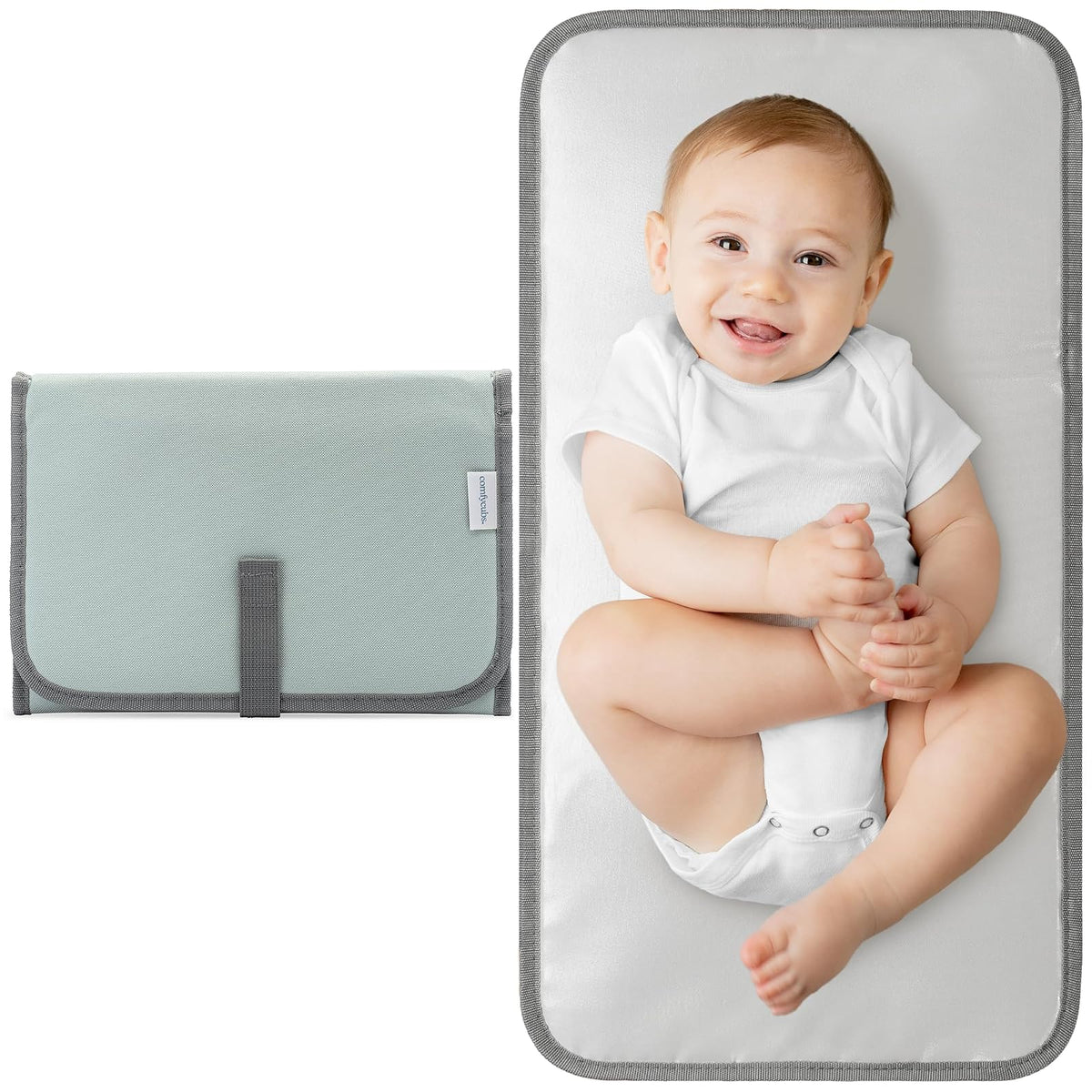 Comfy Cubs Colchoneta Cambiador Portátil para Bebé, Impermeable, Azul Mar - Compacto - Verde Tierra