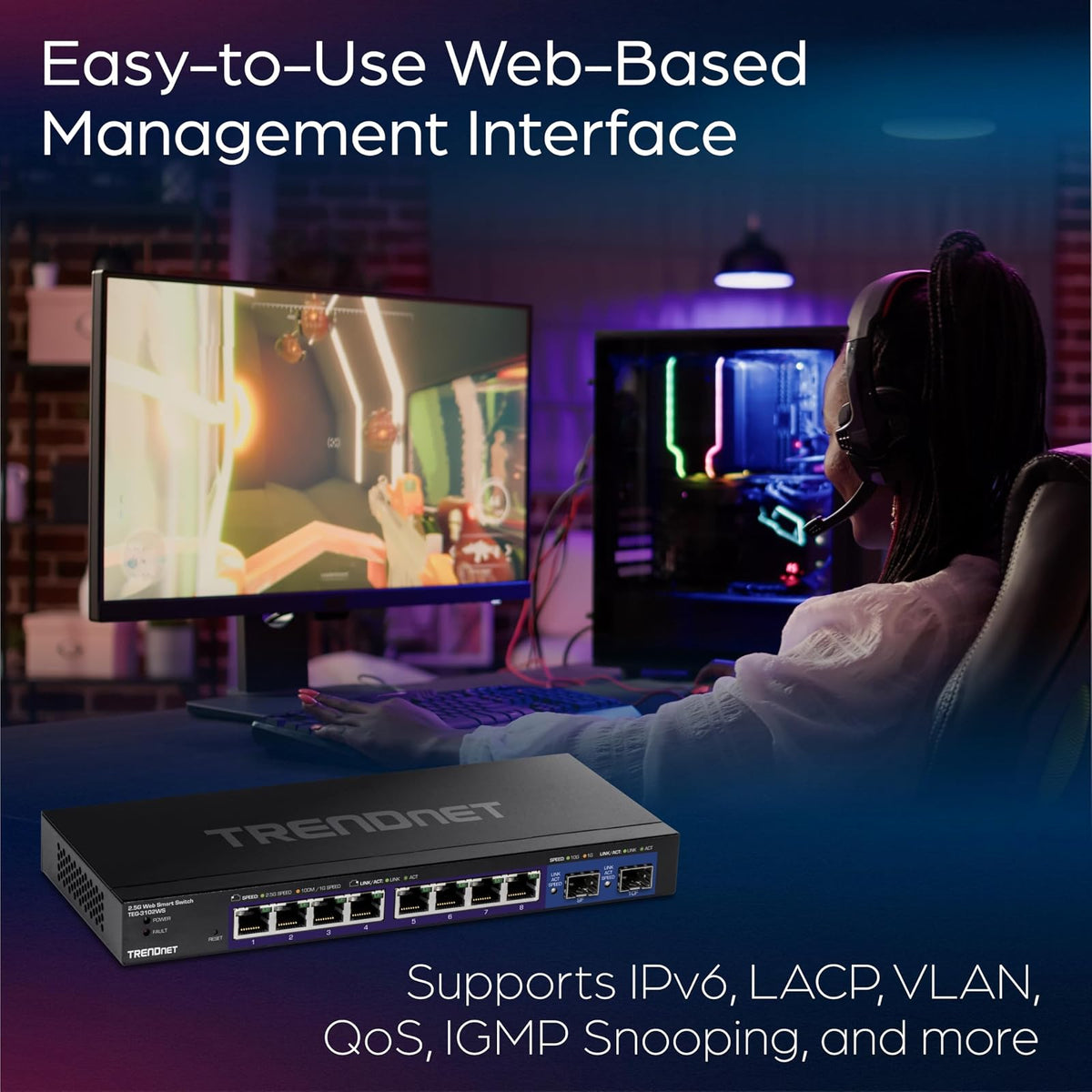 TRENDnet Switch Inteligente TEG-3102WS, 10 Puertos (8 x 2.5GBASE-T + 2 x SFP+ 10G), Carcasa Metálica, Compatible NDAA/TAA, Garantía de por Vida