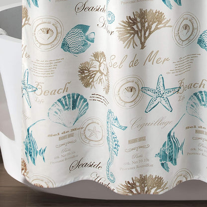 Lush Decor Harbor Life - Cortina de Ducha de 72 Pulgadas de Ancho x 72 Pulgadas de Largo, Azul y Gris Pardo, decoración Costera, Cortina de baño océano, casa de Playa