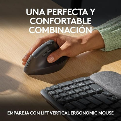 Logitech Wave Keys, Teclado ergonómico inalámbrico con reposamanos Acolchado, Escritura Confortable y Natural, Easy-Switch, Bluetooth, Logi Bolt, multisistema, Windows/Mac - Grafito