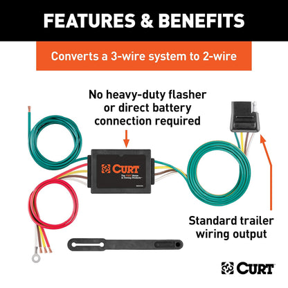 CURT Convertidor de Luz Trasera de Remolque de 3 a 2 Cables 56130, 4 Pines