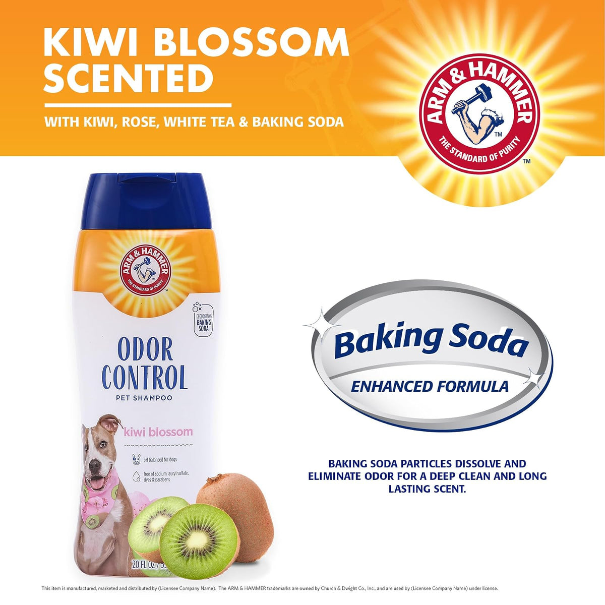 Arm & Hammer for Pets Super Deodorizing Shampoo for Dogs | Best Odor Eliminating Dog Shampoo | Great for All Dogs & Puppies, Fresh Kiwi Blossom Scent, 20 oz, 2-Pack