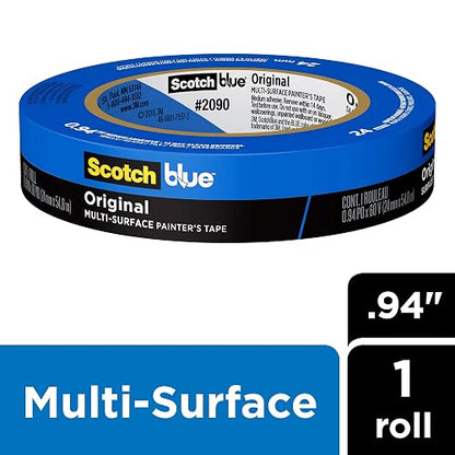 ScotchBlue - Cinta de pintores de superficies múltiples, 1 pulgada de ancho (0.95 pulgadas) 24 rollos, cinta de pintura azul que protege las superficies y se quita fácilmente, cinta adhesiva para uso