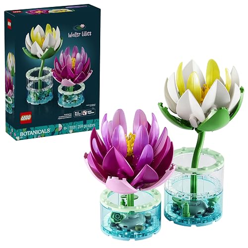 LEGO Nenúfares – Set de Construcción Infantil – Regalo Floral para Niñas y Niños – Decoración Floral – Incluye 2 Nenúfares y Jarrones Transparentes – 11511