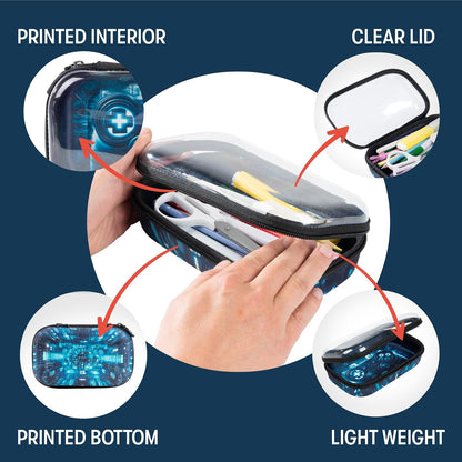 ZIPIT Estuche para lápices con tapa transparente para niños, caja resistente para la escuela, organizador de papelería de gran capacidad, diseño gamer