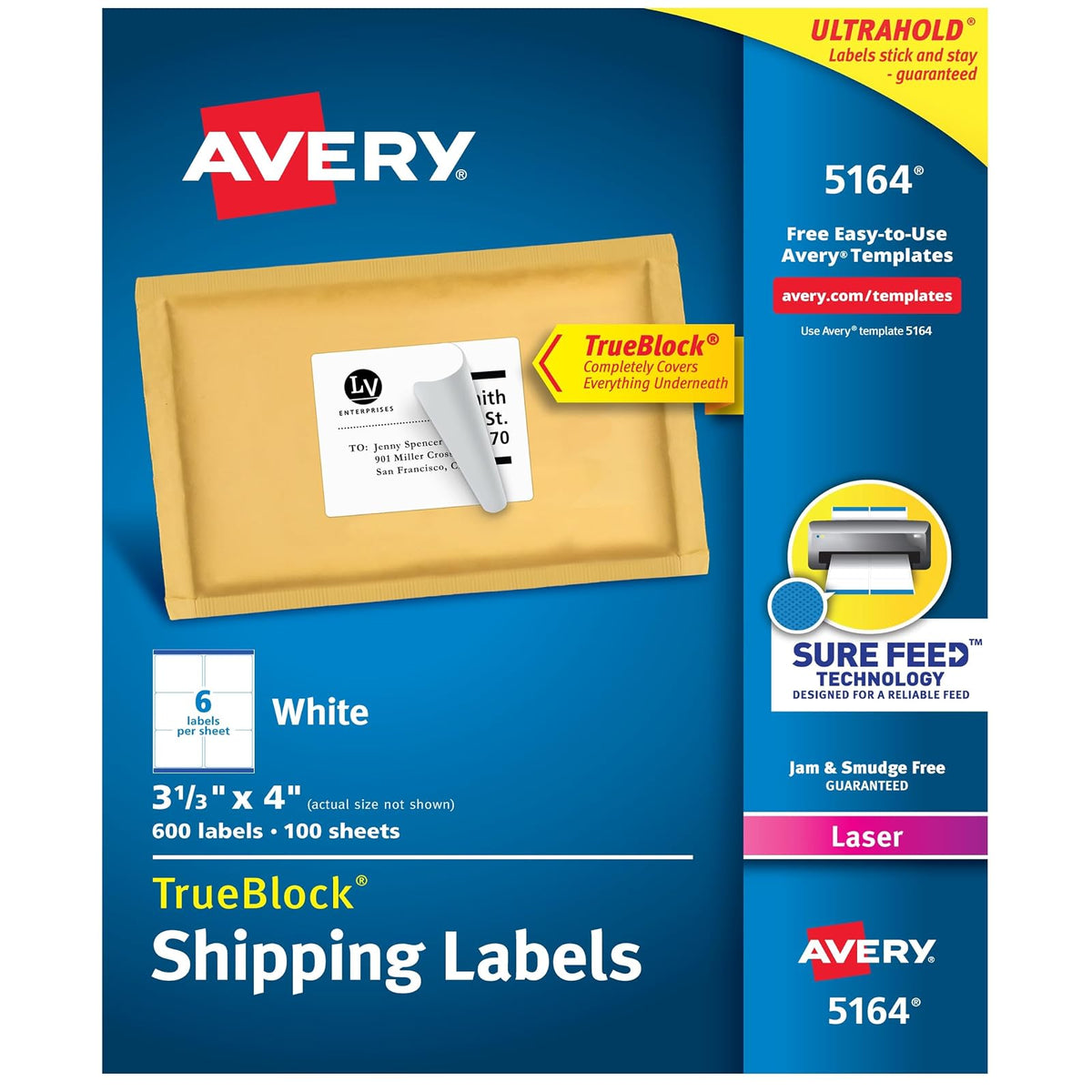 Avery 05164 Etiqueta Laser, 600 Etiquetas, color Blanco
