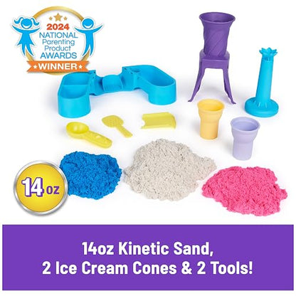 Kinetic Sand, juego de helados suaves con 396 g de arena (azul, rosa y blanca), 2 conos de helado y 2 herramientas, juguetes sensoriales para niños a partir de 5 años