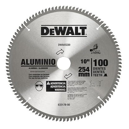 DEWALT Disco Sierra Circular para Aluminio 10" (254mm), 100D, DWA03220 | Disco de Sierra Circular para Aluminio 10" (254mm), 100 Dientes