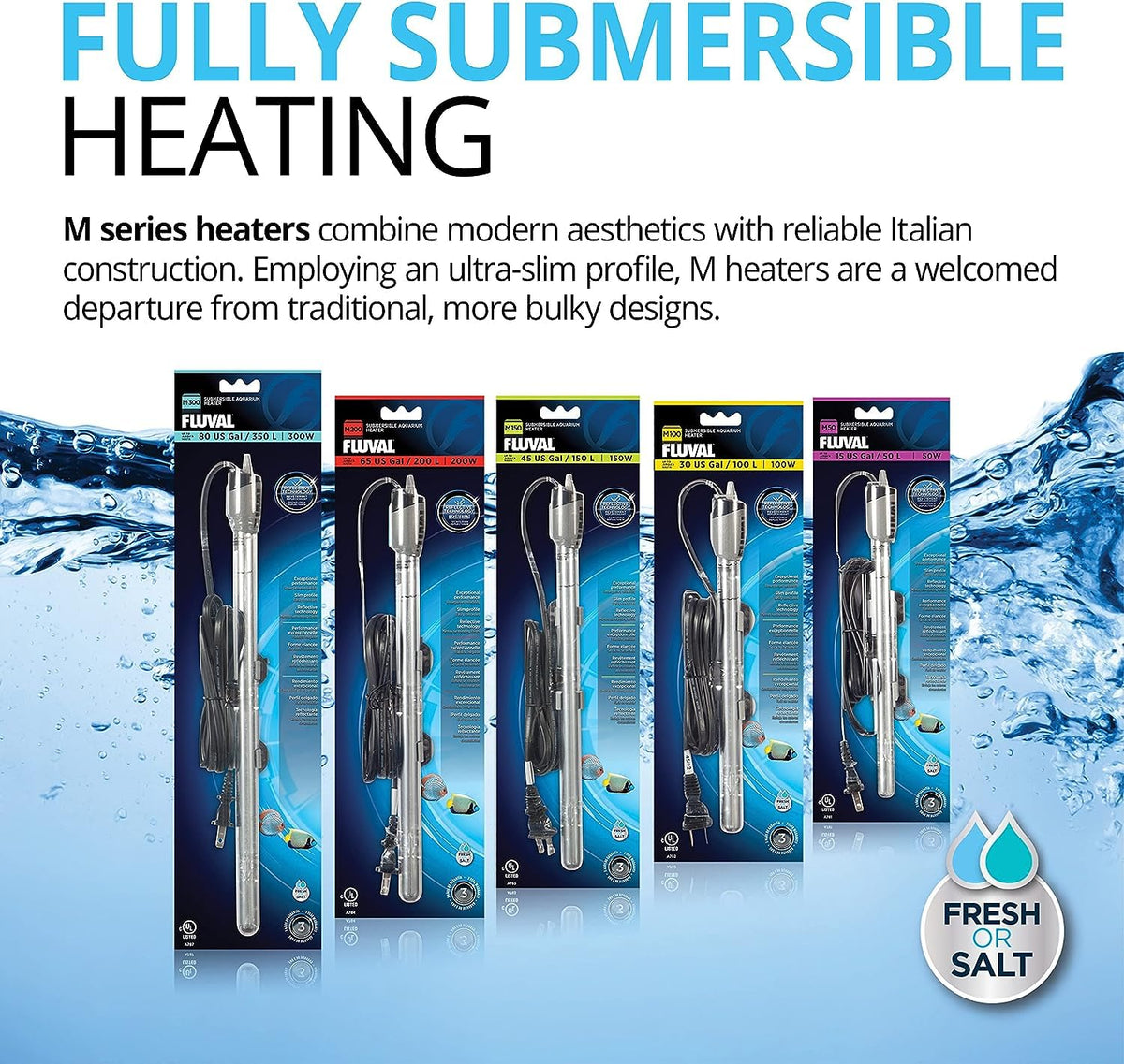 Fluval M200 Calentador Sumergible, Calentador de 200 W para acuarios de hasta 65 GAL., A784