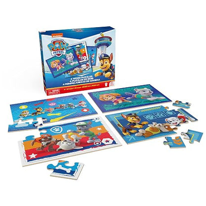 Spin Master Paw Patrol, Paquete de 4 Rompecabezas de Madera, Rompecabezas para niños de 12 Piezas, 16 Piezas, 20 Piezas y 24 Piezas