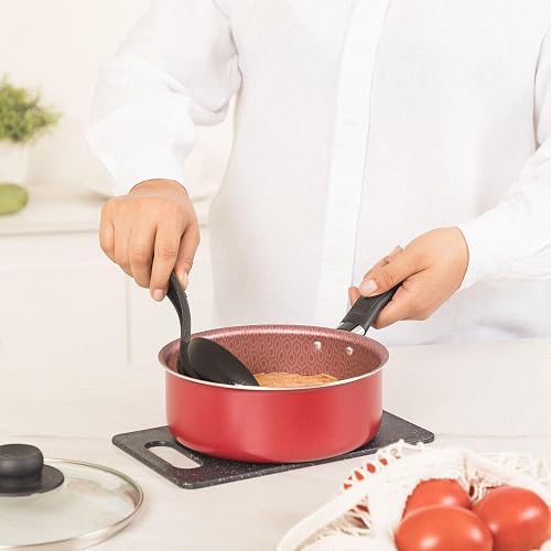 Ekco | Cazo con Tapa Classic Aluminio Antiadherente Geothermic Rojo 18cm | Tapa de vidrio, Fácil limpieza, Libre de PFOA, Cocción uniforme, Mango resistente, Baquelita aislante