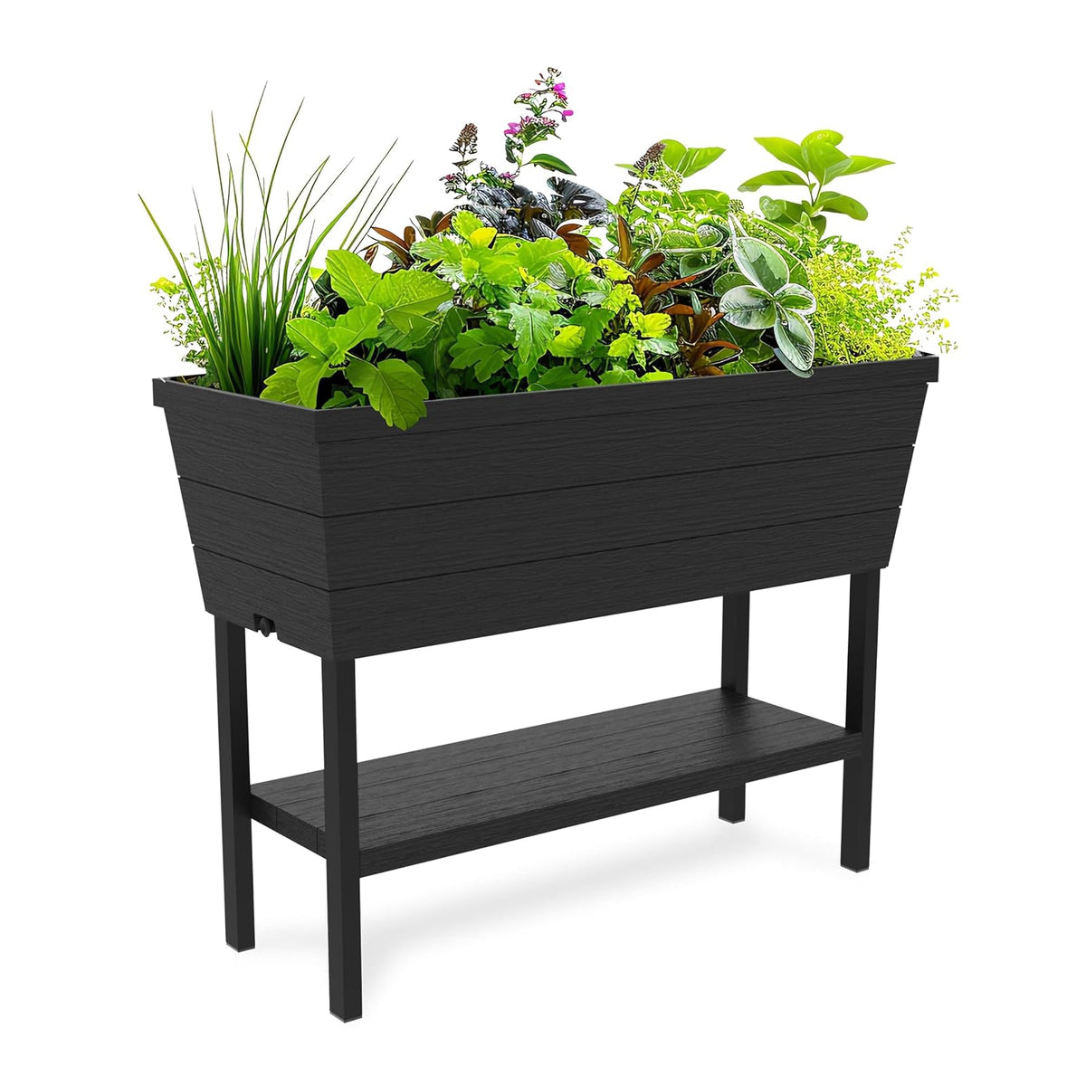 Keter Urban Bloomer - Maceta de jardín elevada de 12.7 galones y Maceta de jardín con medidor de riego automático y tapón de Drenaje, Gris Oscuro