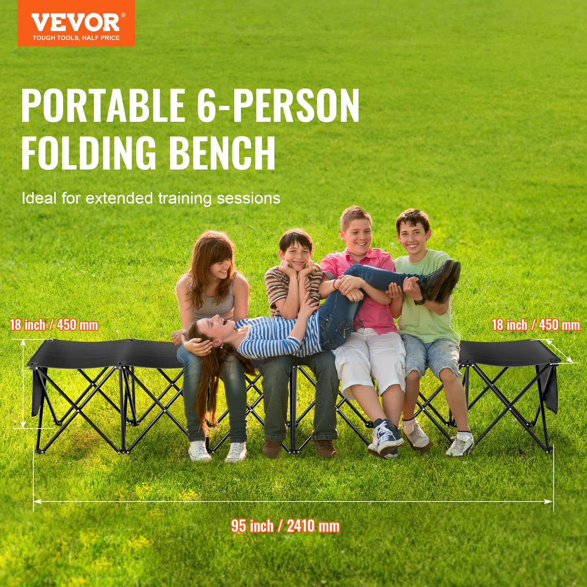 VEVOR Banco Deportivo Plegable portátil de 6 Asientos, Silla de Camping para Exteriores con Bolsa de Transporte